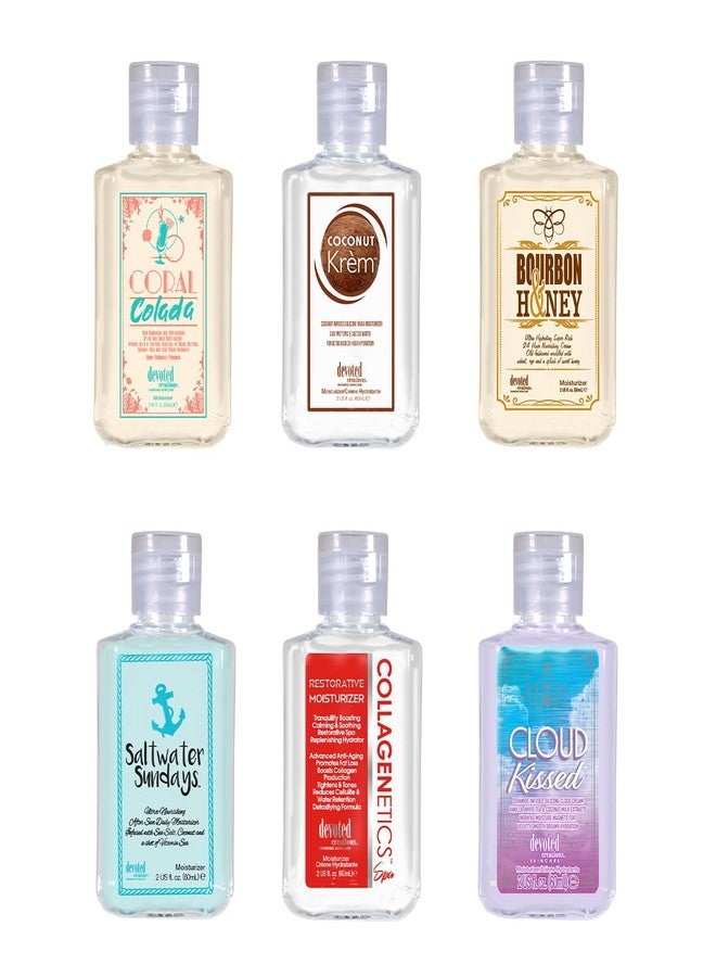 Devoted Creations 2oz Moisturizer Mini Bundle – 6 Items: Coconut Krem, Saltwater Sundays, Cloud Kissed, Coral Colada, Bourbon & Honey and Collagenetics Restorative - Image 1